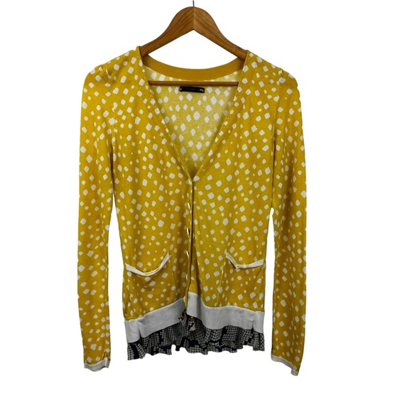 * Leifsdottir Anthropologie Cardigan Yellow Ruffle Detail Preppy Dot Y2K - Picture 13 of 13